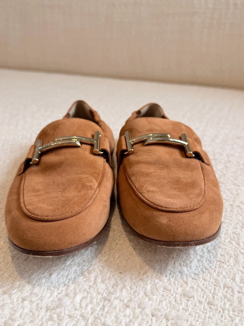 Authentic Tod’s Suede Double T Loafers – Tan/Cognac | Size EU 37 / US 7